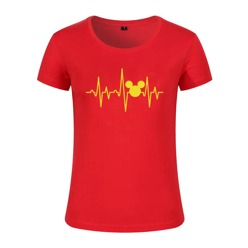 Микки Для женщин летние футболки топы Графический Микки Мышь сердцебиение Kawaii Для женщин футболки