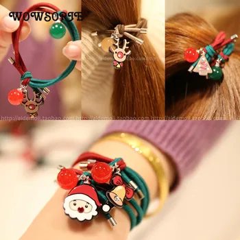 

Wowsorie 2018 Fashion 10PCS/LOT New Cute Hair Accessories Christmas Santa Claus Bell Elk Cartoon DIY Headwear Hair Circle Rope