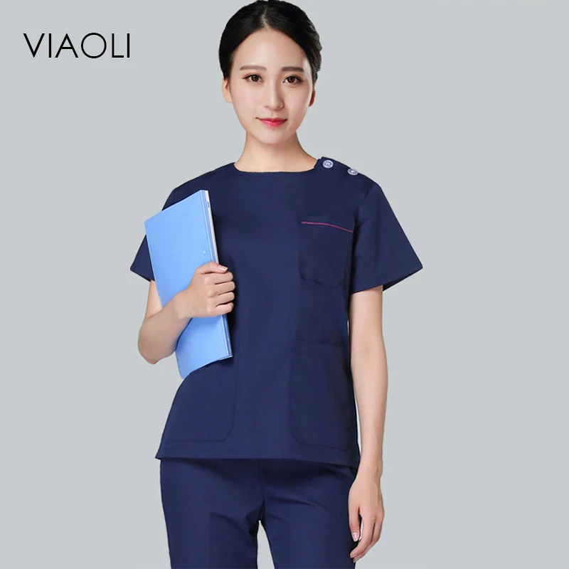 

Viaoli 2018 New Short Sleeve Cotton Surgical Suit Set Male and female doctors wear surgical suits in 14 colors