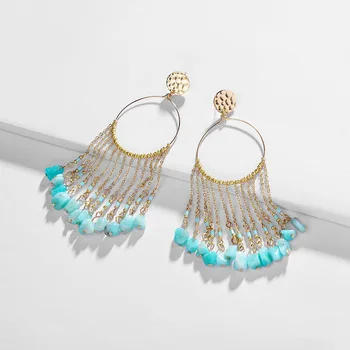 

Bohemia Gold Long Chain Tassels Earring Female Multicolor Natural Stone Statement Irregular Dangle Earring Wedding Jewelry 2019