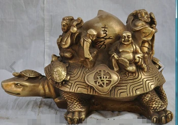 

4034++10" Chinese Brass Immortal BaXianGuoHai 8 God Shou Peach On Shou Turtle Statue