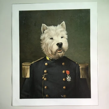

High quality hand painted Oil painting on Canvas ：Abstract art, portrait pet dog wearing uniform .