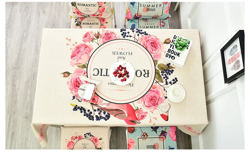 Lanweini Pastoral Cotton Linen Fabric Tableclothes For Rectangular Tables Digital Printing Floral Table Cloth For Table Cover