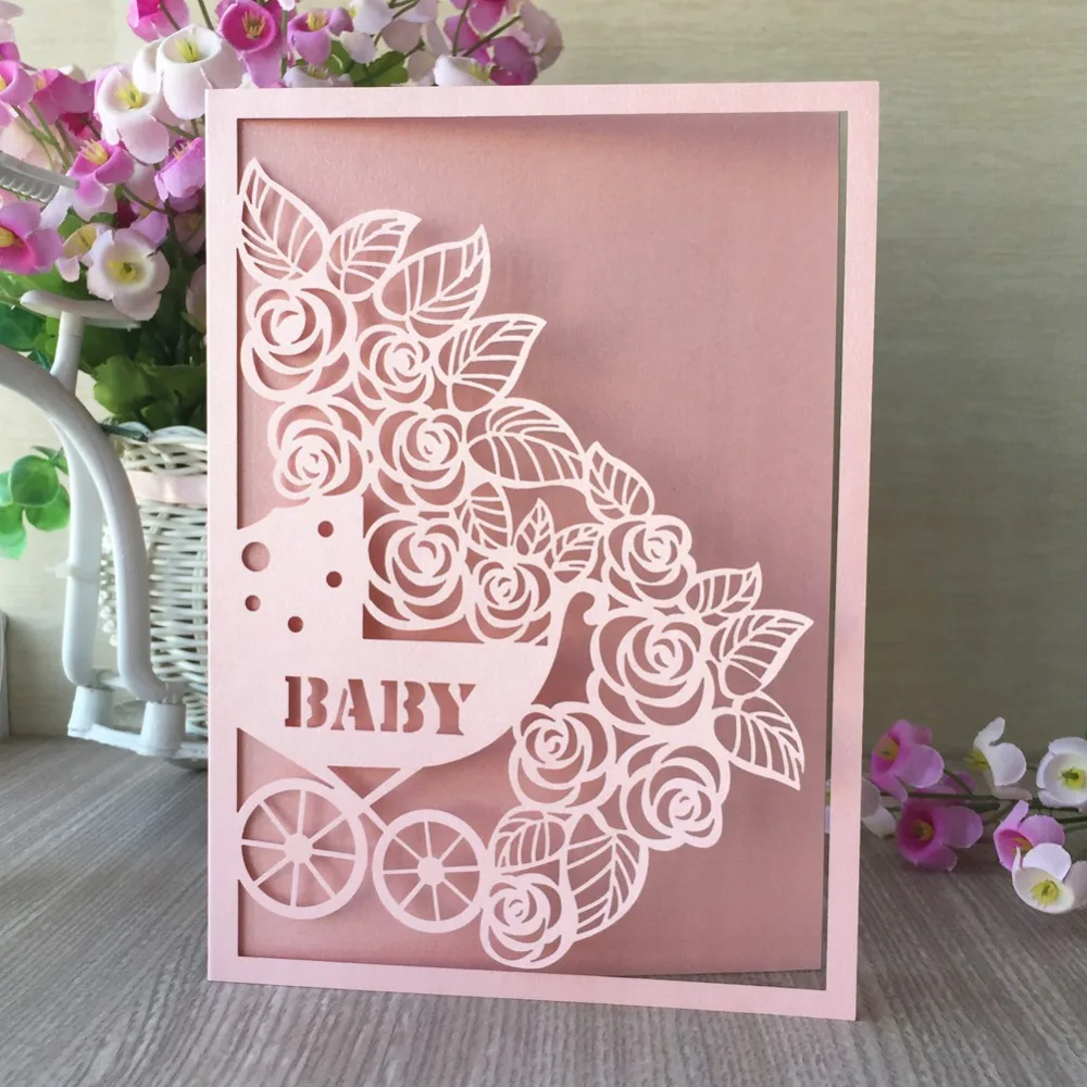 30 шт. Новая лазерная резка перламутровая бумага Blessing Card Baby Shower девочка мальчик 1 день рождения вечерние украшения карточка приглашения карта