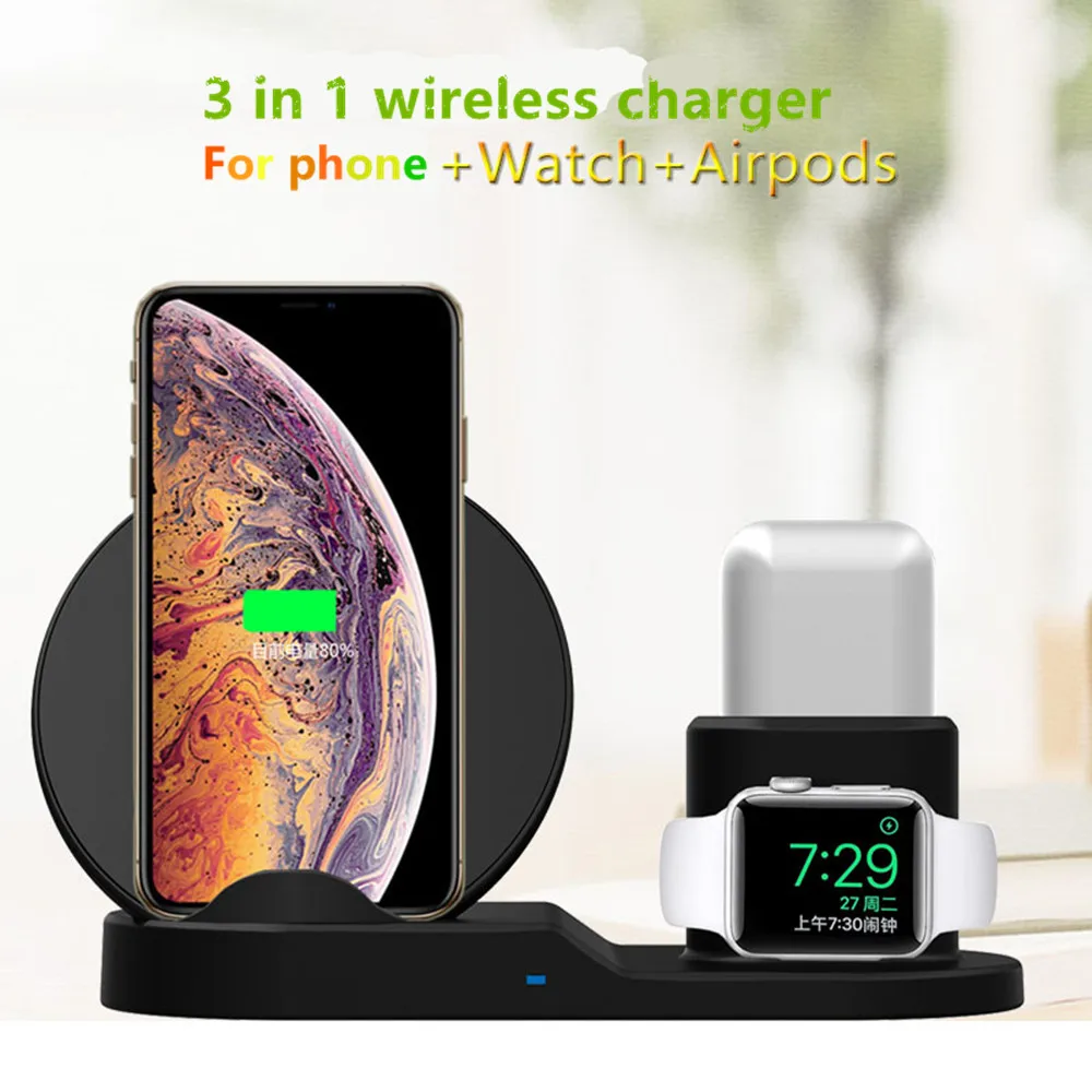 Быстрая Зарядка Qi Беспроводное зарядное устройство для Apple watch 1 2 3 4 iPhone XS X 8 Plus Samsung