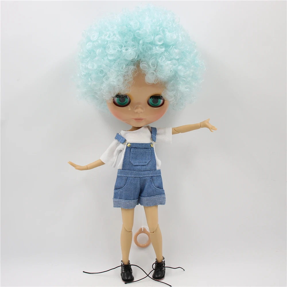 Neo Blythe Doll with Blue Hair, Tan Skin, Shiny Face & Jointed Body 4
