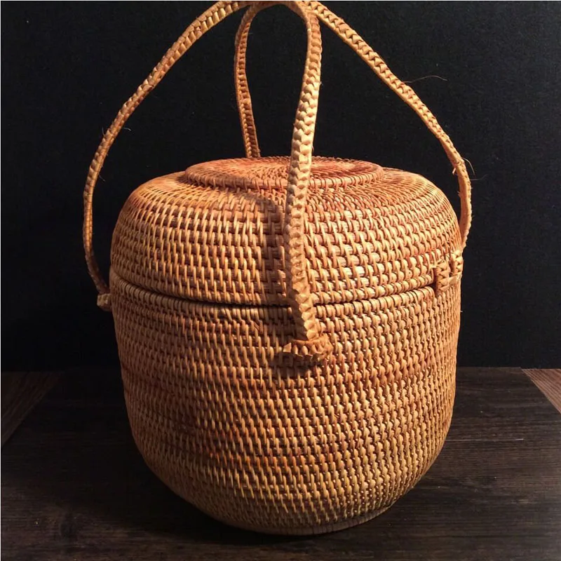 100% hecho a mano multifunción de mimbre de almacenamiento caja de Organizers para artículos de té adornos contenedor de almacenamiento de alimentos organizador