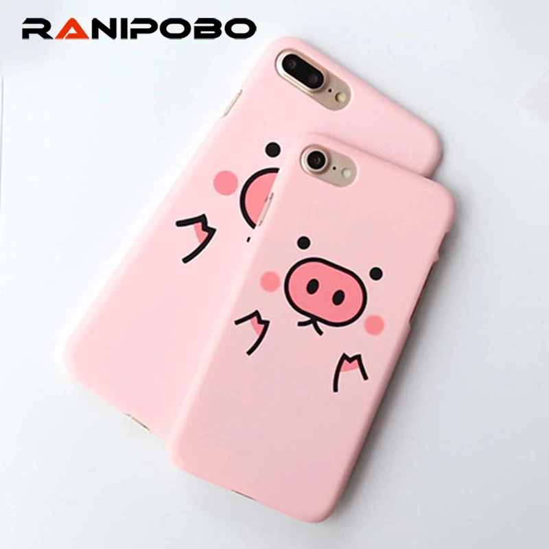 

Ranipobo Cute Cartoon Pink Pigs Phone Back Cover Case For iPhone 6 6S 7 7 Plus 8 8 Plus Matte Hard PC Mobile Phone Bags & Cases