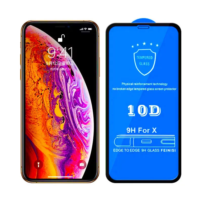 

10D Full Cover Tempered Glass For iPhone X XR Xs Max Screen Protector for iPhone 6 6s 7 8 Plus Protective Glass Black White