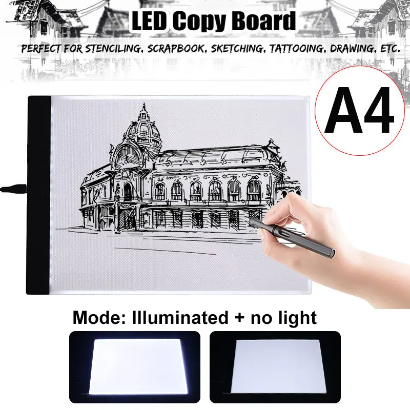 A4 цифровой планшет для рисования Графический светодиодный свет поле искусства калькирование, копирование доска для рисования письменный стол Плавная затемнения