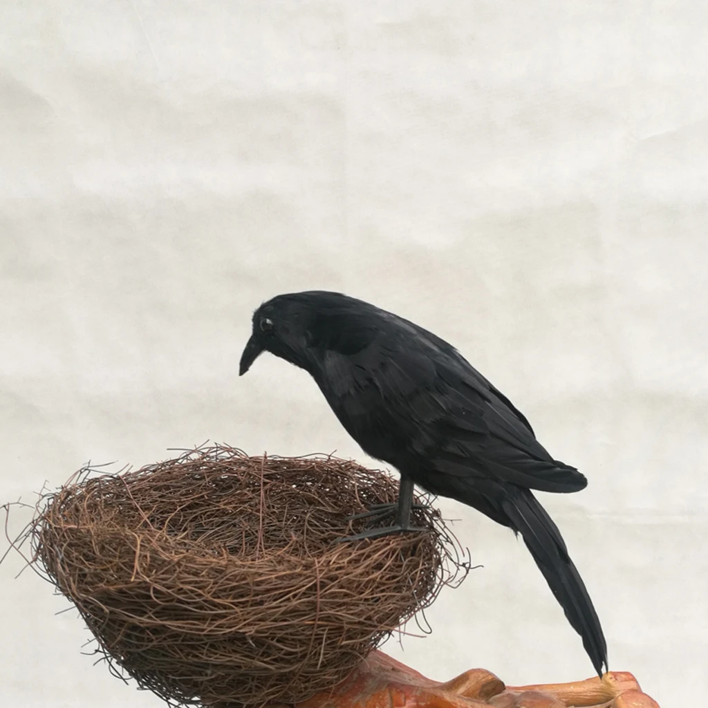 Set 6 Pieces Artificial Realistic Woodland Birds Black Raven For Garden Tree Wedding Party Decoration