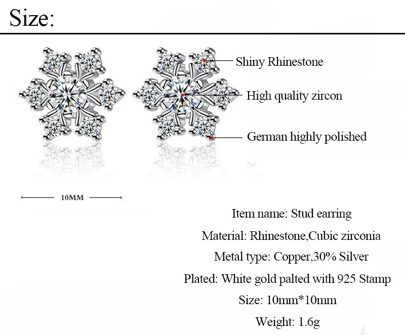 Изысканные серьги для женщин, 925 пробы, серебро, AAA, кубический цирконий, камень, серьги-гвоздики в виде снежинок, Свадебная вечеринка, ювелирное изделие, подарок