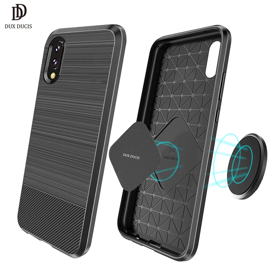 

Half-wrapped Case for Huawei P20 Original Soft Carbon Fiber Brushed Cover 5.8 inch TPU Magnetic Holder Protective Phone Bag