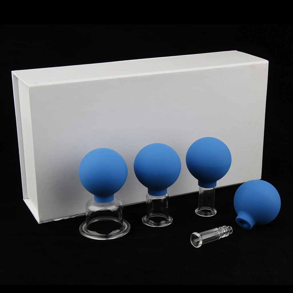 4x Glass Silicone Massage Vacuum Cupping Cups Set Kit for Body Face Leg Arm Back Shoulder 4x Glass Silicone Massage Vacuum Cupping Cups Set Kit for Body Face Leg Arm Back Shoulder