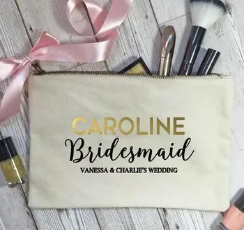 

custom set of 9 bride squad Make Up comestic Bags Bridesmaid, Maid of Honour Unique Gift for Bridal Party Bags purses favors