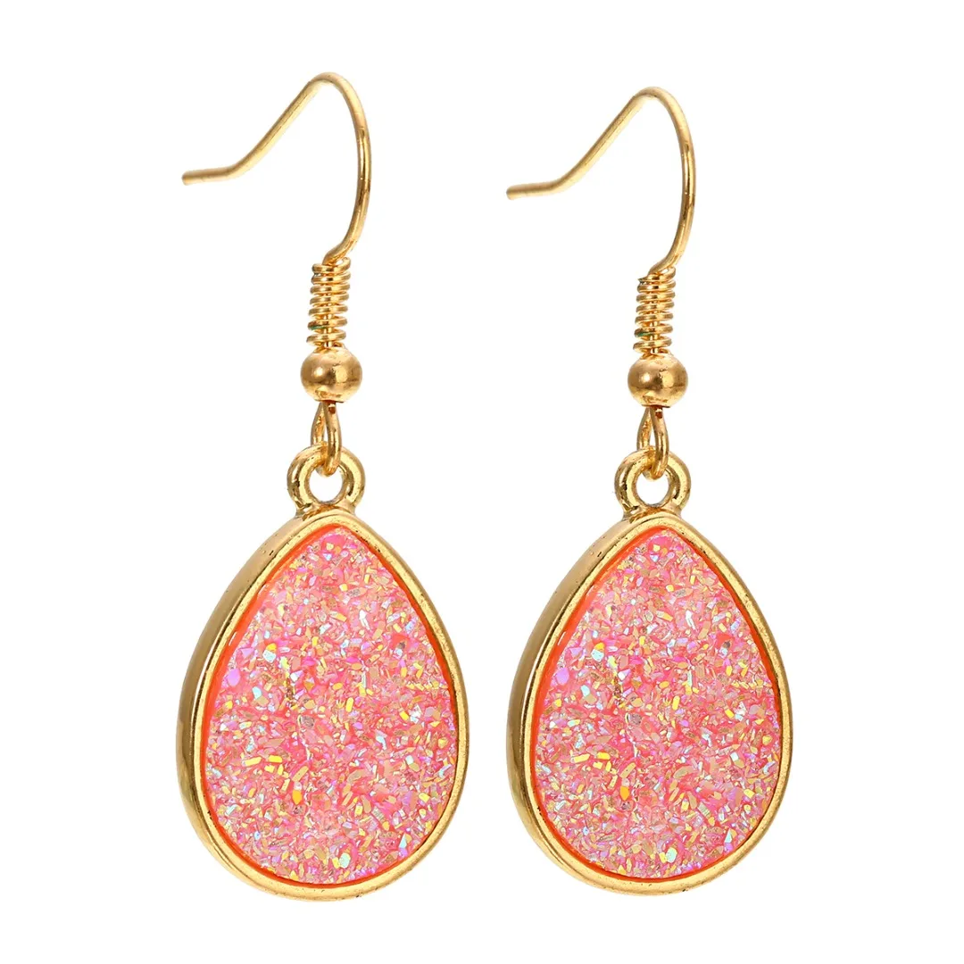 Women Druzy Crystals Teardrop Dangle Earrings Colorful Waterdrop Earrings Simple Drusy Jewelry Femme Brincos 5 Colors