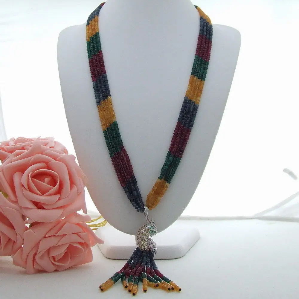 

FC123002 28'' 4Strands Multi Color Stone CZ Pendant Necklace