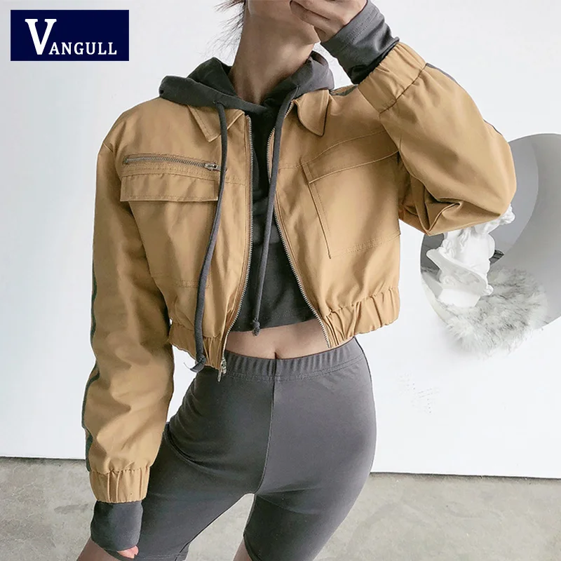 Vangull новая верхняя одежда укороченный бомбер для женщин патч с длинным рукавом