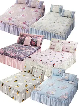 

2018 new fashion bed skirt thick cotton sheets printed bed cover pillowcases a variety of styles1/3pcs