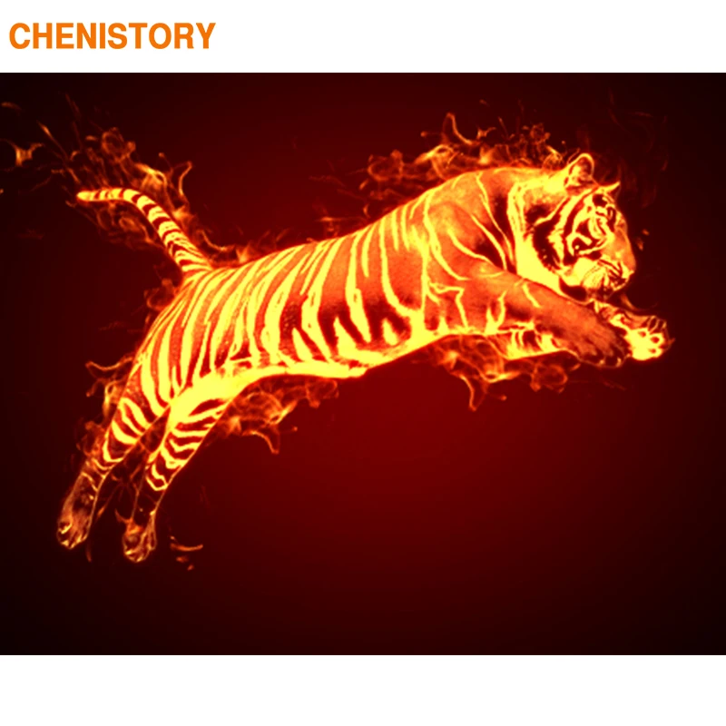 Chenistory Рамка Картина Огненный Тигр DIY картина по номерам животные Раскраска по номерам Современная Настенная Картина на холсте