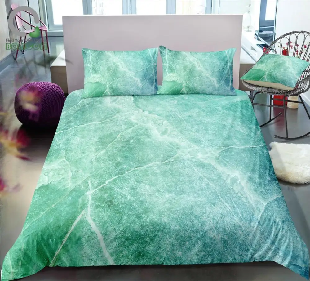 

BOMCOM 3D Digital Printing Duvet Cover Set Natural Luxury Art Tone Marble Stone Bedding Set 100% Microfiber Turquoise