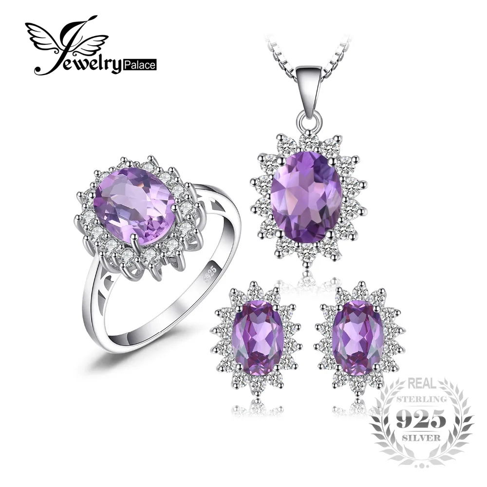 

JewelryPalace Princess Diana Jewelry Set William Engagement Wedding Alexandrite Created Sapphire Jewelry 925 Sterling Silver