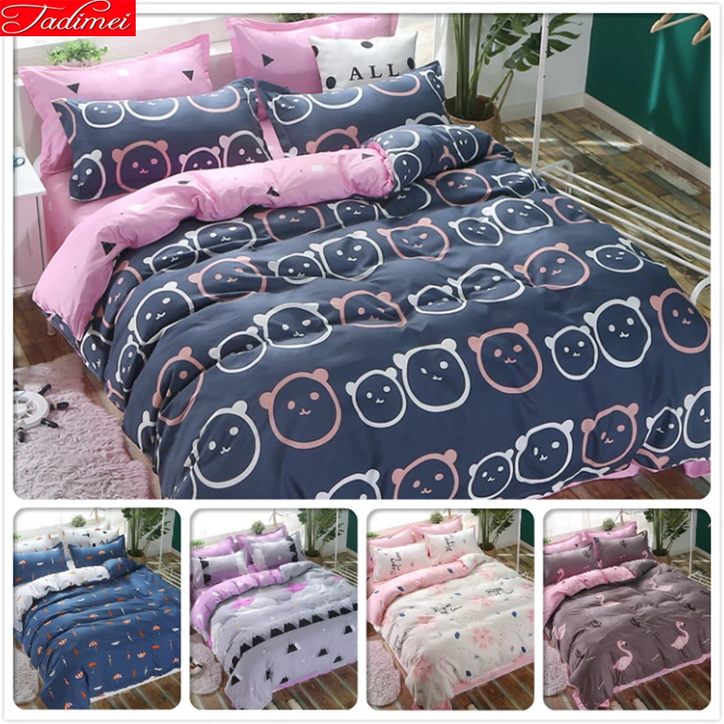 

3/4 pcs Bedding Set Creative Pattern AB Side Comforter Quilt Case Kids Girls Duvet Cover Kids Cotton Bed Linen Single Twin Queen