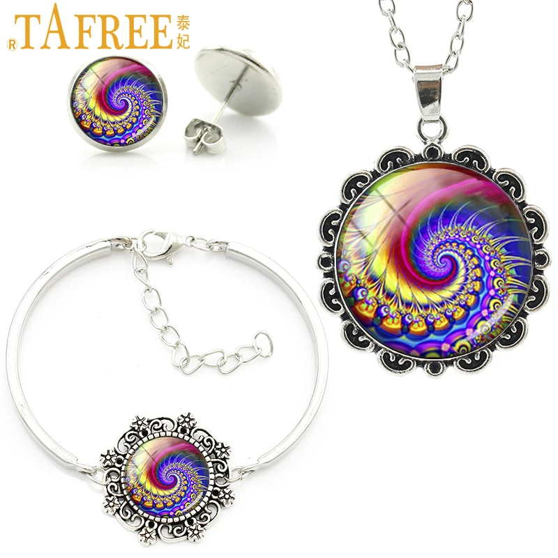 

Novelty colorful Spiral Art mandala women wadding bridal jewelry sets trendy rainbow ladies necklace earrings bracelet set HT028