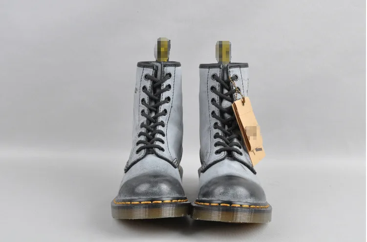 

Gray Fashion Genuine Leather Boots Comfortable Square Heels Shoes Ankle Boots
