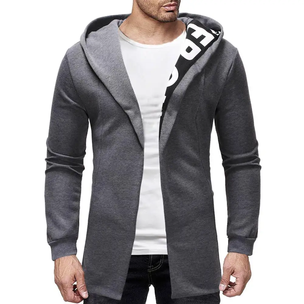 

Men Splicing Hooded Solid Trench Coat Jacket Cardigan Hooded Sweatshirts With Black Gown Hip Hop Mantle Hoodies long Sleeves