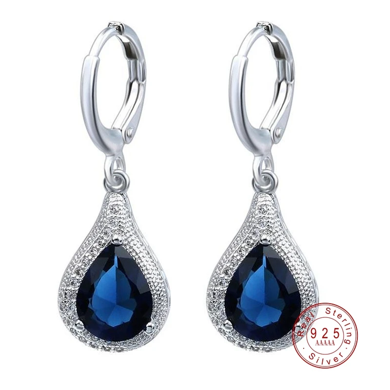 

2019 New Fashion Clear Crystal Blue Zircon CZ Stud Earrings For Women Luxury 925 Sterling Sliver Dangle Hooks Earrings Jewelry