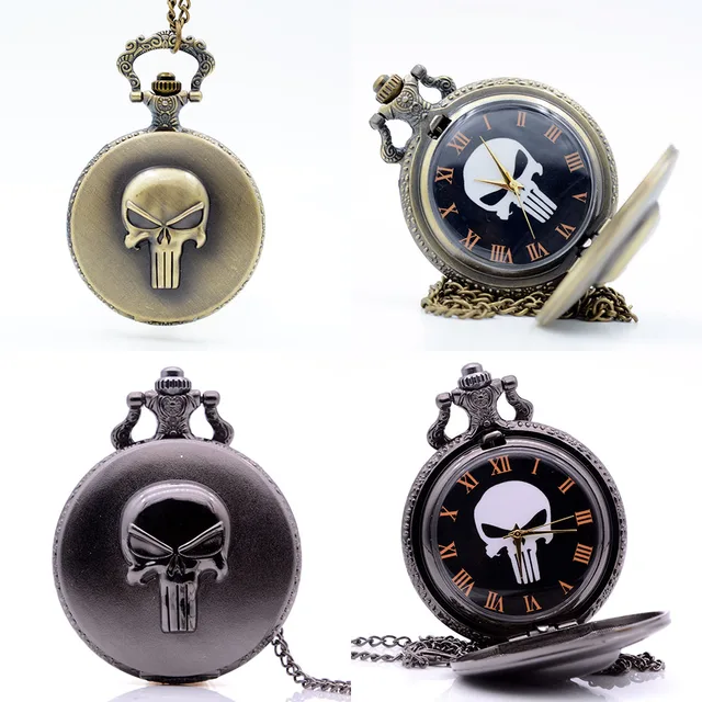 Vintage The Punisher Skull Dial Roman Numeral Quartz Pocket Watch Analog Pendant Vintage The Punisher Skull Dial Roman Numeral Quartz Pocket Watch Analog Pendant