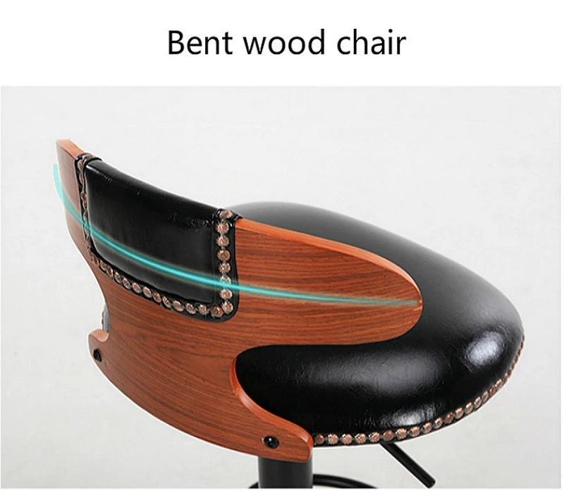 Lifted Bar Chair Solid Wood Backrest Rotated Front Desk High Stool with Footrest Wooden Multi-function Household Bar Stool
