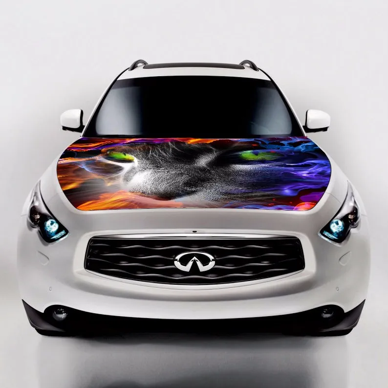 DIY автомобильный стиль HD струйный в пламени террор призрак кошка капот наклейки водонепроницаемый капюшон защитная пленка наклейки животных 135*150 см