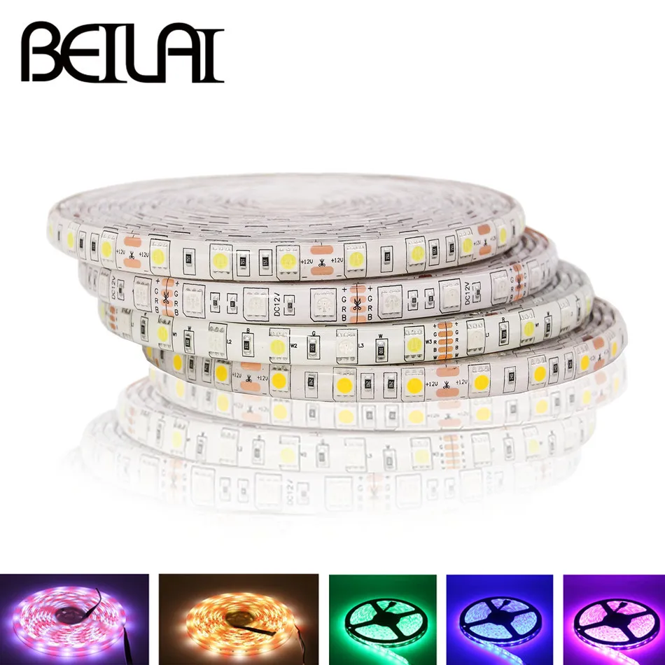 Beilai SMD 5050 RGB Светодиодные ленты Водонепроницаемый 5 м 300LED DC 12 В RGBW rgbww fita