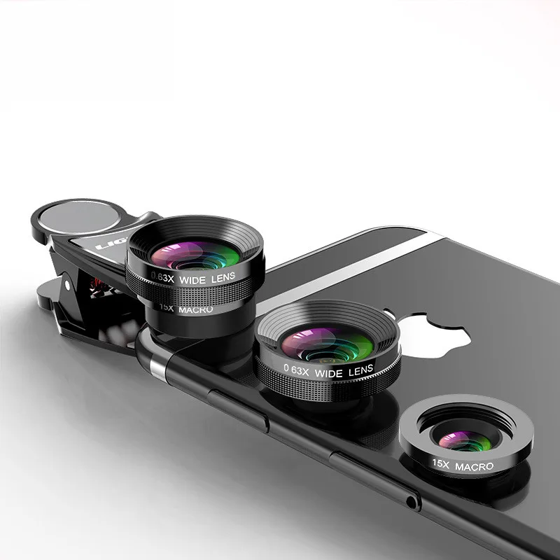 LIGINN 4 в 1 линза для телефона 0.63X Широкий формат макро объектива Рыбий глаз телефото зум-объектив для samsung S8 S9 плюс телефон Камера объектив Kit L-413