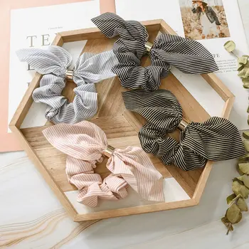 

1PC Cute Rabbit Ear Striped Hair Accessories Elastic Hair Band Hair Rope For Women Girls Rubber Band Tie Hair ScrunHair Braiders