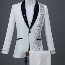 Настоящая мужская черная/белая/красная/синяя куртка для выступления со стразами/вечерние/танцевальные/Поющие/сценические представления/куртка и брюки