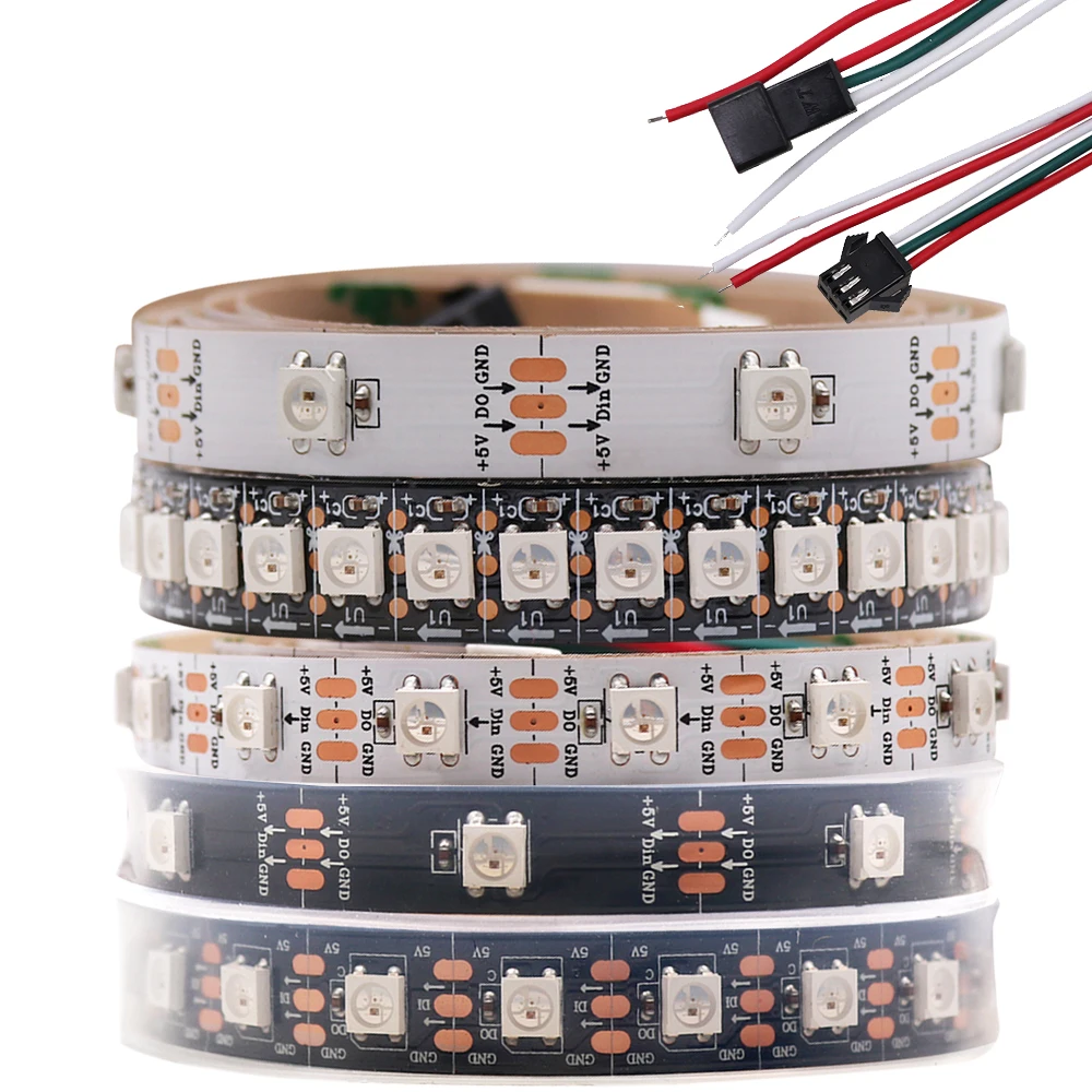

DC5V 1 м 2 м 5 м WS2812B RGB индивидуально Адресуемая умная светодиодная Пиксельная полоса 30 60 144 светодиодов/М WS2812 IC IP30/IP65/IP67 водонепроницаемая