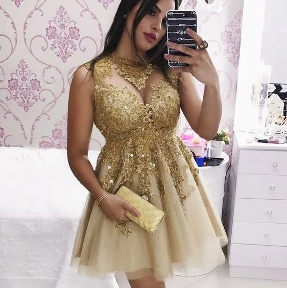 Cocktail Dresses Plus Size Gold Short Evening Prom Dress 2019in