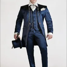 Последние вышивка смокинг для шафера, жениха Блестящий темно-синий мужской костюм на свадьбу/выпускной костюм для шафера Блейзер комплект(куртка+ штаны+ жилет