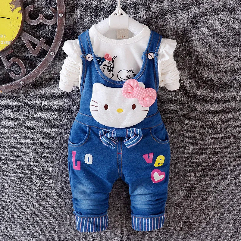 

Anlencool Spring of high quality new girls KT cat solid Denim Bib suit explosion models selling children's clothing boutique