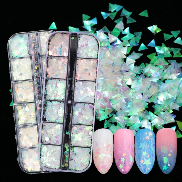 1 Case AB Mermaid Nail Paillette Holographic Powder Nail Glitter Geometry Smile Flakes Sequins Manicure Decoration BEHW-1/2