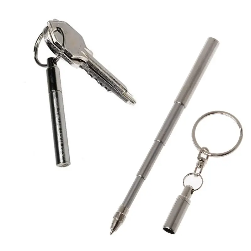 

Portable Stainless Steel Telescopic Ballpoint Pen Metal Key Ring Keychain Tools New