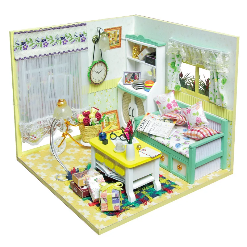 

DIY Doll House With Light Miniature Sweet Home Model Wooden Furniture Dollhouse Kits Handmade Romantic Xmas Birthday Gift