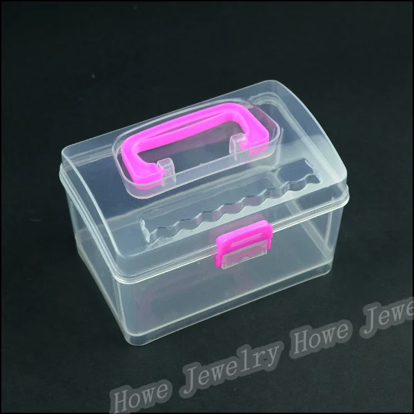 Wholesale 4pcs Hot Pink Portable Transparent Plastic Box Jewelry