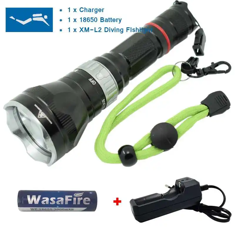 

Professional LED Diving Flashlight Dive Torch Light Powerful Q5 LED Underwater Scuba Flashlights Spearfishing Lamp 18650 lantern