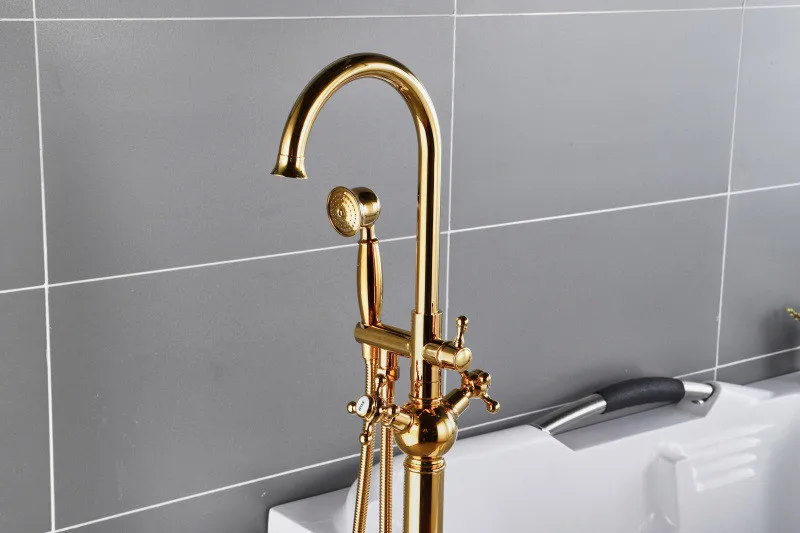 Смеситель для ванной комнаты+ ручной душ Бесплатно Стоящий матовый золотой Смесители для ванной напольный 3 цвета на выбор