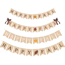 10 шт. в 1 линии мешковины осенние ручной работы на заказ тыква/кленовый лист/Bowknow День благодарения фестиваль Висячие баннеры