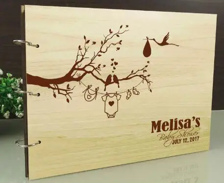 

custom name Baby Shower Rustic wedding guest album engraved Wooden guestbooks Reception party favors decorations